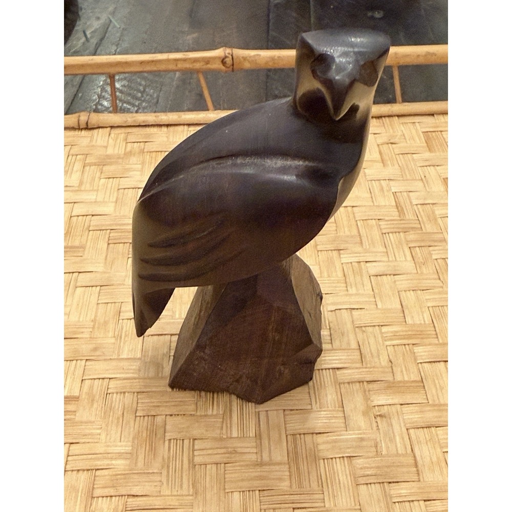 Vintage Hand-Carved Wooden American Eagle Sculpture 4.5"